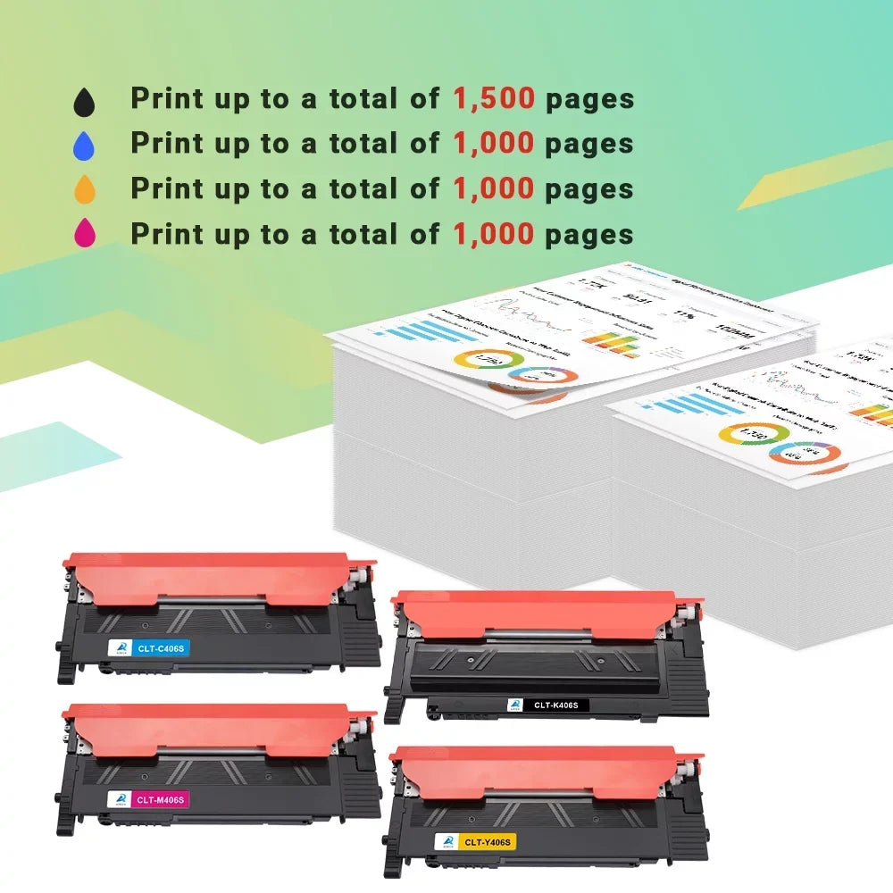 AAZTECH 5-Pack Compatible Toner Cartridge for Samsung CLT-K406S CLT-C406S CLT-Y406S CLT-M406S 406S Printer Ink Dark