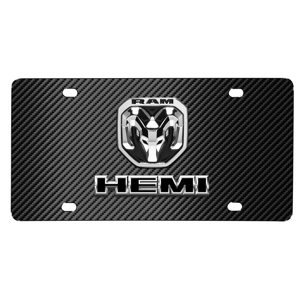 RAM 2019 up HEMI 3D Dual Logo Onyx Carbon Fiber Patten Steel License Plate