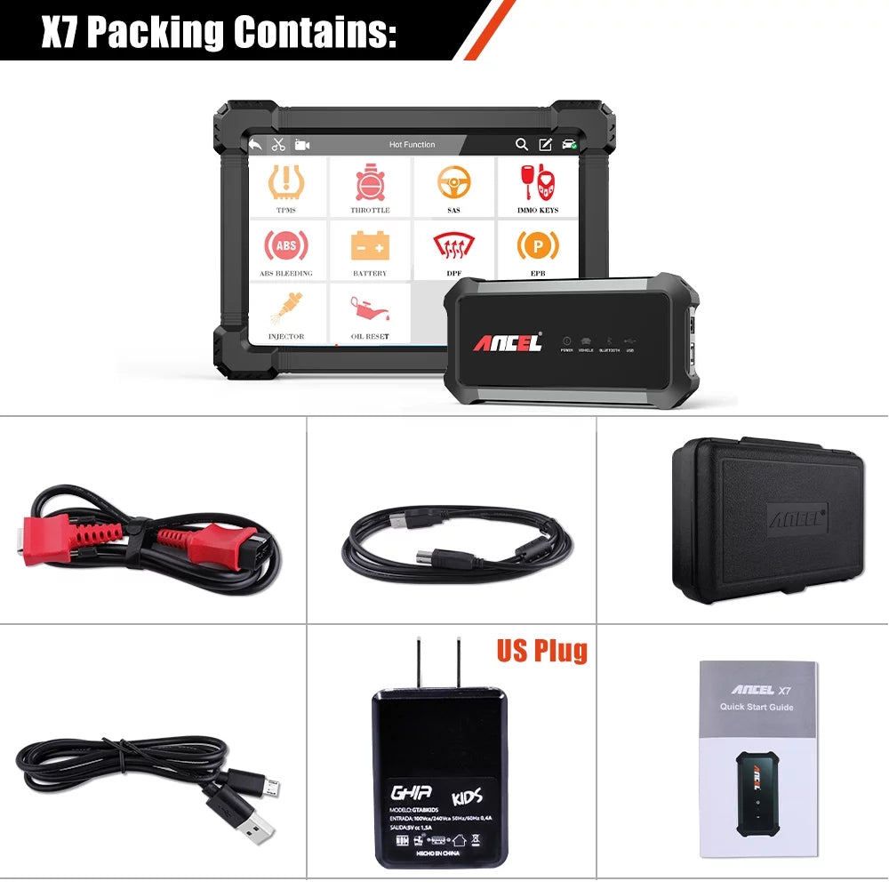 ANCEL X7 OBD2 Scanner Wireless Bluetooth Car Full System Scanner with 10 Reset Services Advanced Automotive Diagnostic Tool OBDII Code Reader Active Test ECU Coding for VW AUDI OBD EOBD OBD2 12V Cars