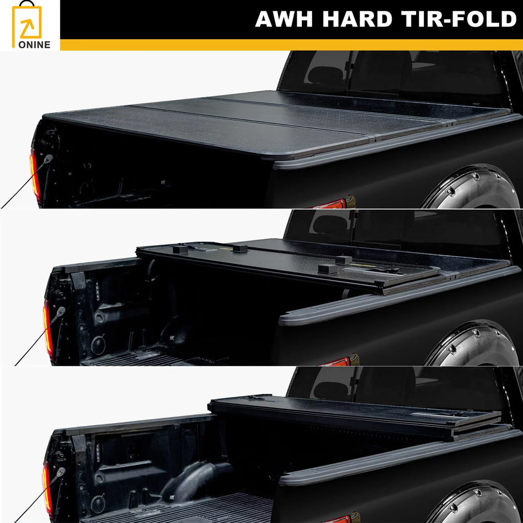 ONINE AWH Hard Tri-Fold Truck Bed Tonneau Cover Custom Fit 2019-2024 Dodge Ram 1500 New Body 5.7ft Bed(67"), Does not fit Classic, Does Not Fit with Multi-Function (Split) Tailgate or RamBox