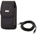 Rugged Durable Canvas Case Holster Metal Belt Clip w Dark Durable Braided 10ft Long Type-C Cable Rapid Charger Sync USB Wire Y4P for Nokia 3.1 Plus - OnePlus 5T, 6, 6T, 7 Pro - Razer Phone 2