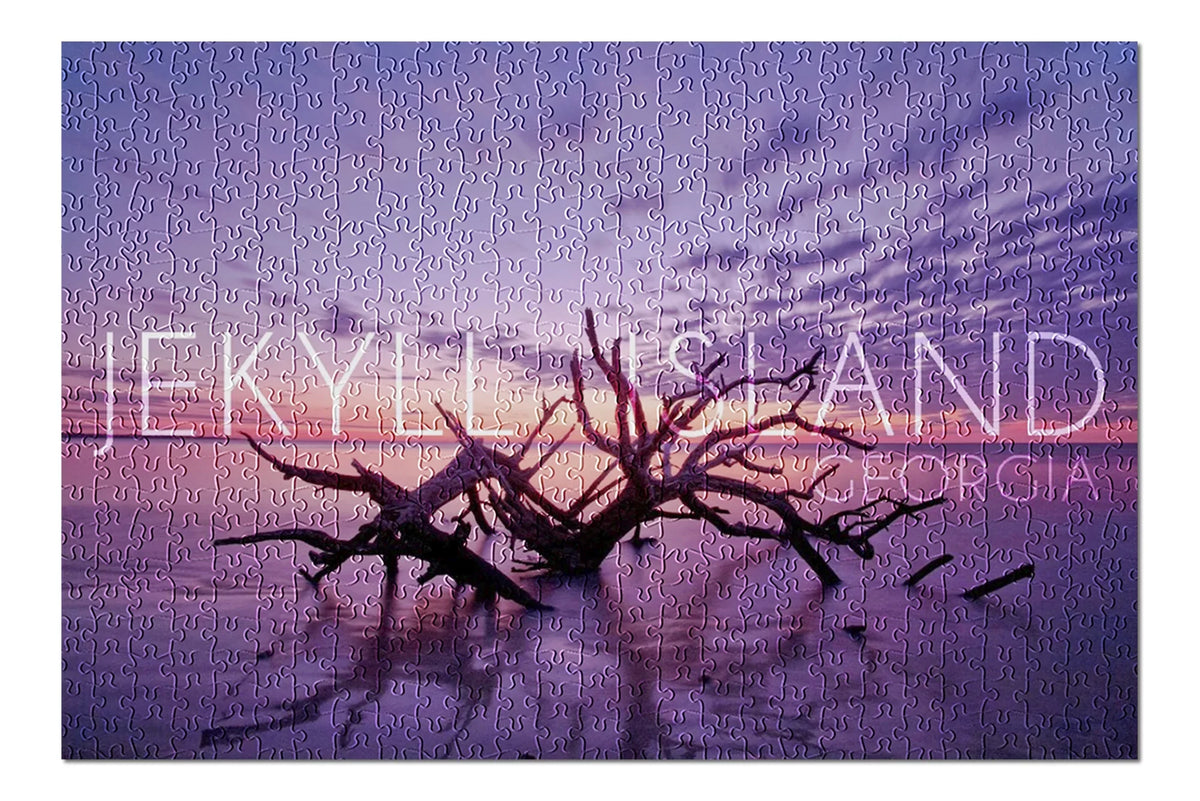 Jekyll Island, Georgia, Driftwood on Beach at Sunset (19x27 Inch Premium 500 Piece Jigsaw Puzzle for Adults and Family, Made in USA)