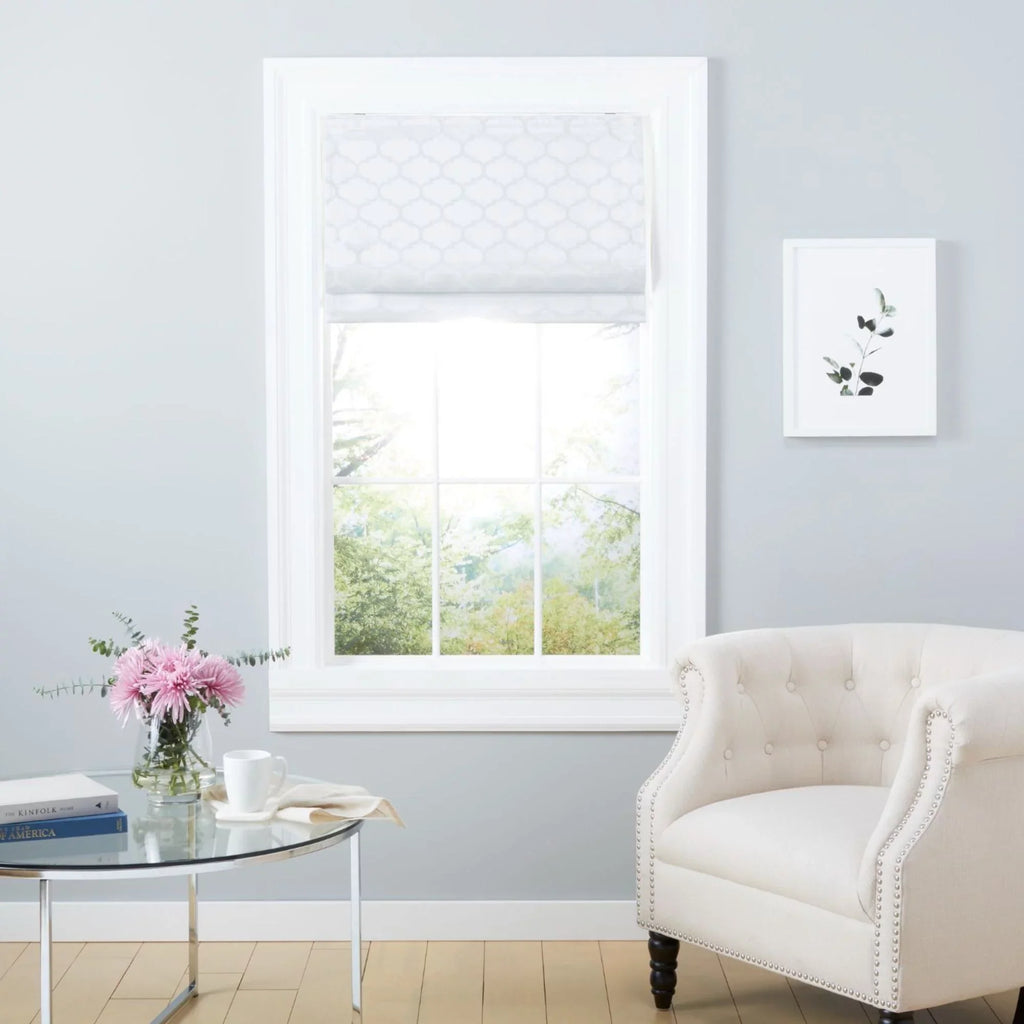 Exclusive Home Montague Trellis Total Charcoal Roman Shade, 31"x64", White