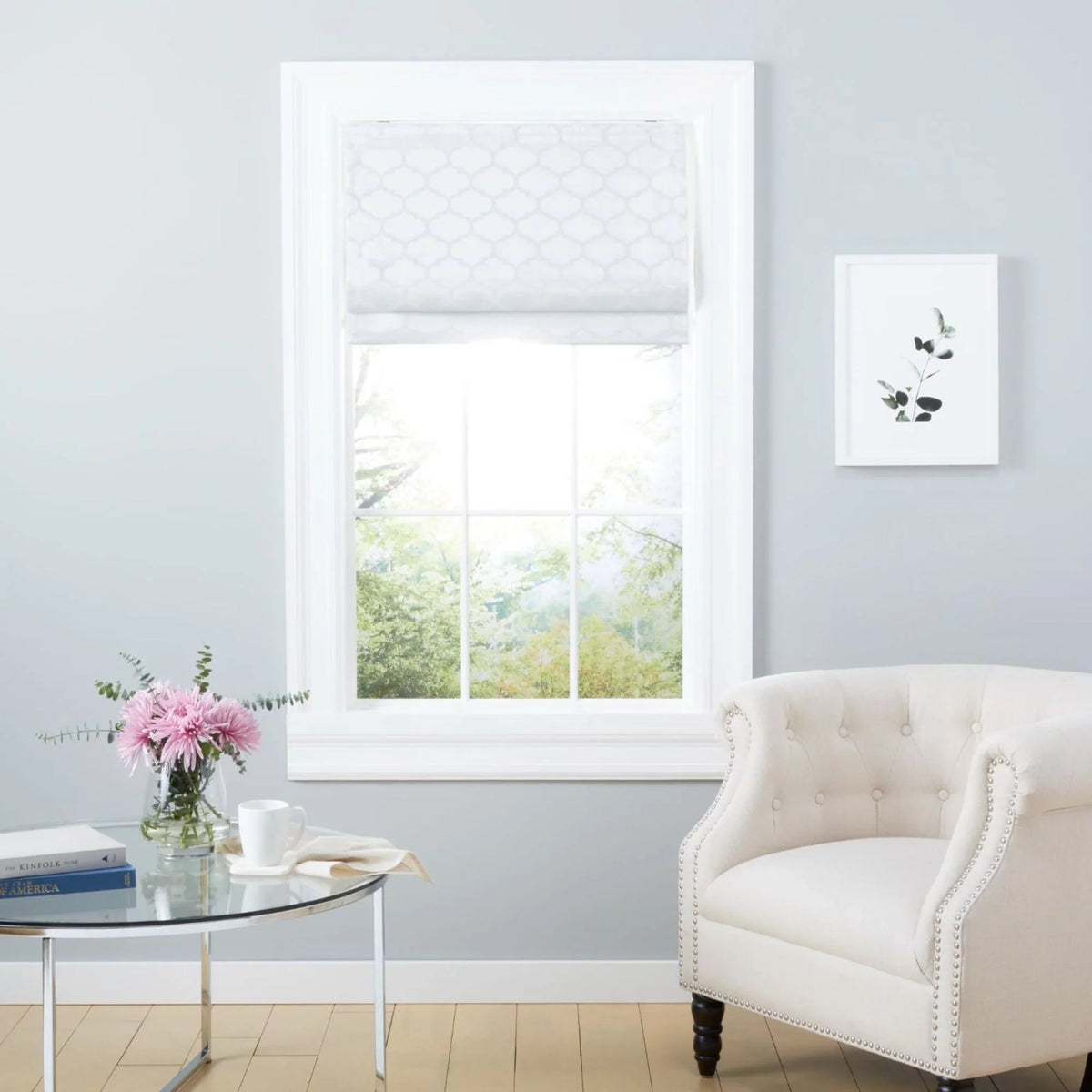 Exclusive Home Montague Trellis Total Charcoal Roman Shade, 31"x64", White