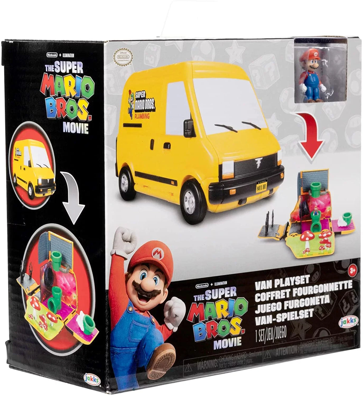 Super Mario Bros. Movie Yellow Van Playset Opens to Reveal Movie Moment with 1.25 Centimeter Action Figure Children 3 to 8