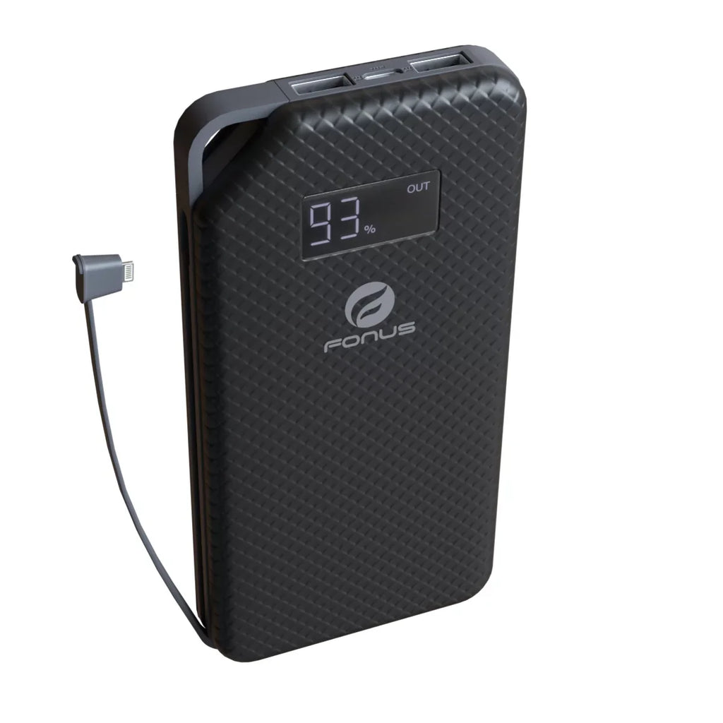 Charger 10000mAh Power Bank w Type-C Retractable USB Cable O1D for Acer Liquid Jade Primo - Alcatel PulseMix, Idol 5S 5 4S - Midnight Key2, Motion, KEYone - BLU G9 Pro, Vivo 5 - BOLD N1