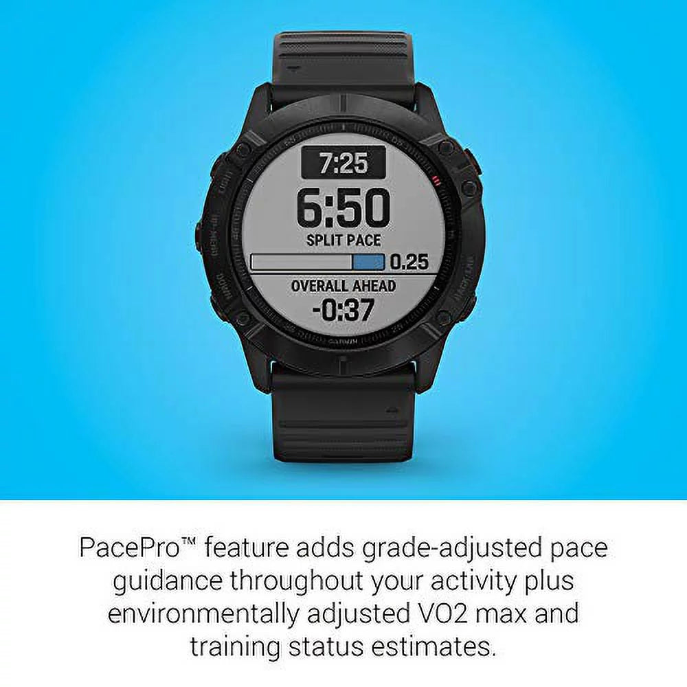 Garmin 010-02157-00 Fenix 6X Pro, Premium Multisport GPS Watch, Features Mapping, Music, Grade-Adjusted Pace Guidance and Pulse Ox Sensors, Charcoal