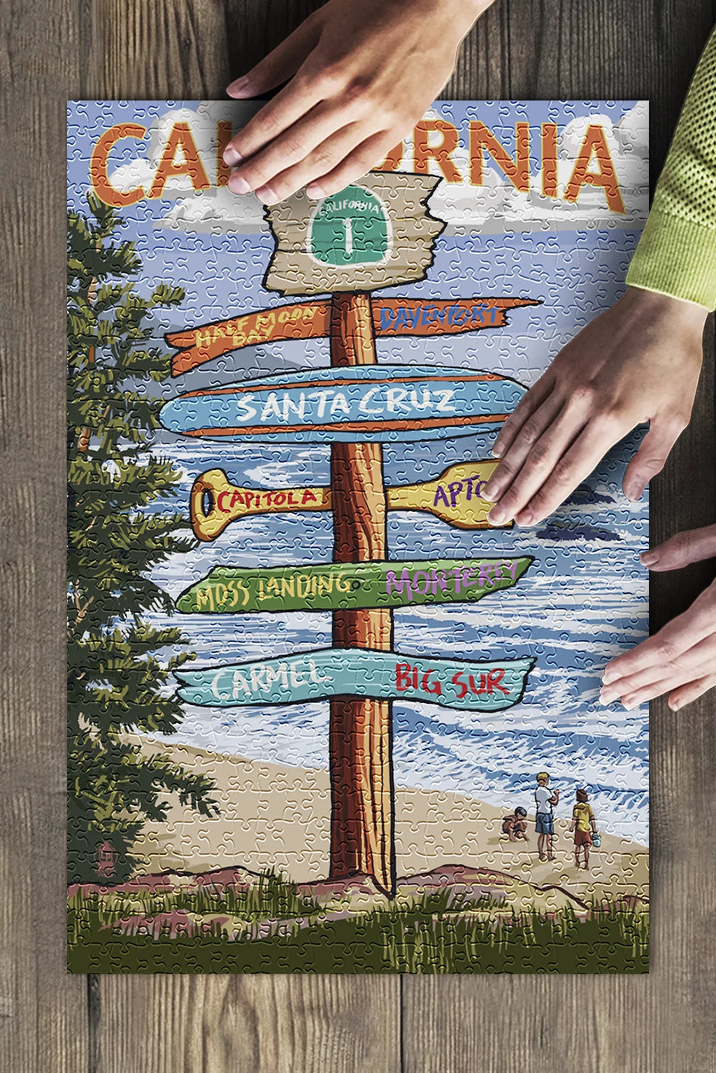 Santa Cruz, California, Destinations Sign (19x27 Unit Premium 500 Piece Jigsaw Puzzle for Adults and Family, Made in USA)