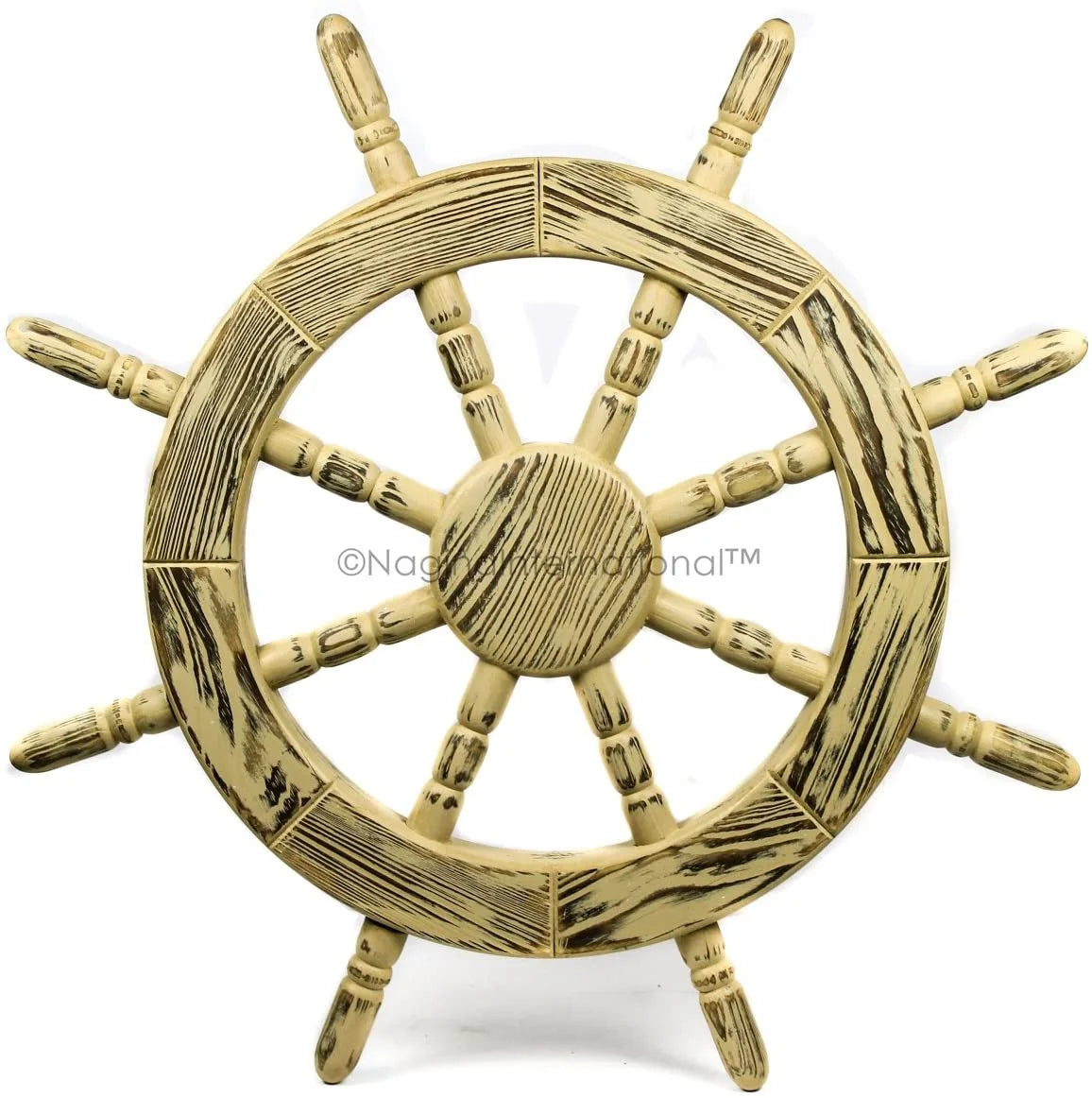 Nagina International Rustic Antique Beautiful Wall Decor Handcrafted Pine Nautical Ship Wheel | Maritime Exclusive Wall Decor (30 Unit Junky Brown)