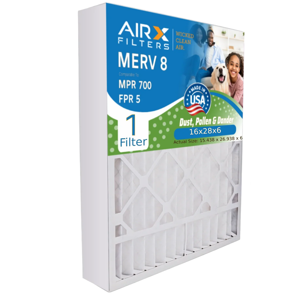 16x28x6 Air Filter MERV 8 Comparable to MPR 700 & FPR 5 Compatible with Aprilaire 401 Premium USA Made 16x28x6 Furnace Filter 1 Single Filter by AIRX FILTERS WICKED CLEAN AIR.