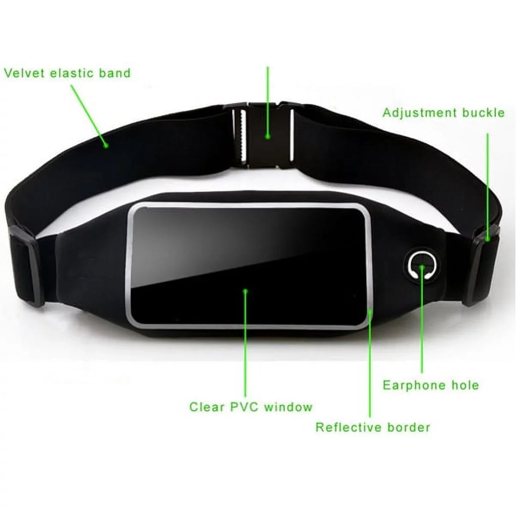 Charcoal Sport Workout Belt Waist Bag Case w Headset OEM 3.5mm Handsfree Earphones A6Z for ASUS ZenFone Max Plus M1, ROG Phone, AR 5z 4 Pro 3 Max 2E 2 - Charcoal Z30, Priv, DTek50, Leap, Motion