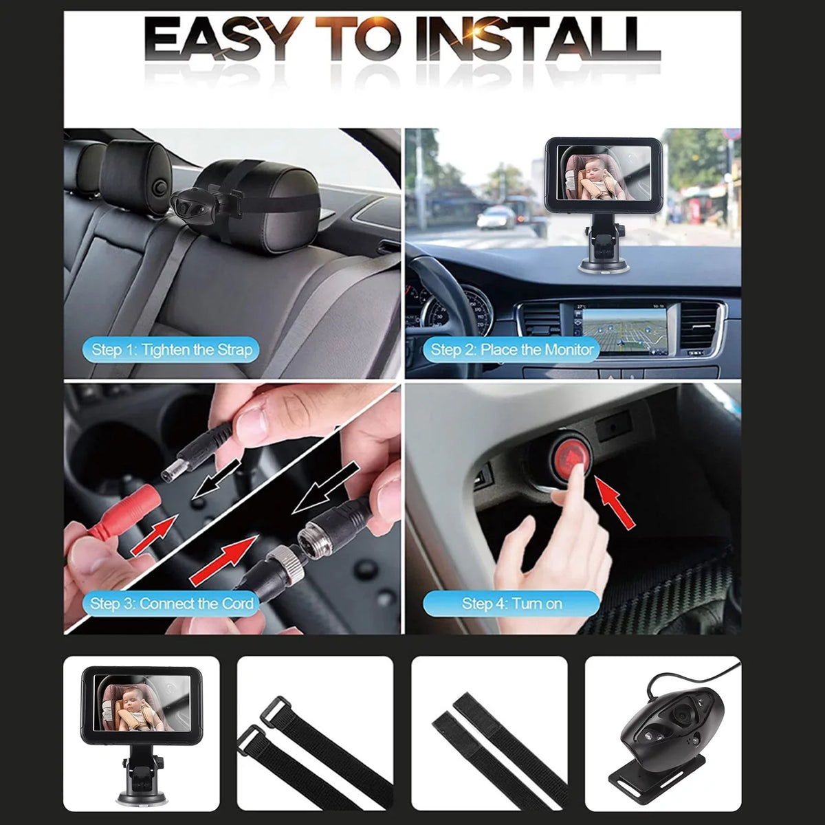 moobody Baby Car Monitor 1080P High Definition Monitor Camera for Baby Rear Facing Seat 5 Unit Car Seat Mirror Display 150° Wide View Night Vision Baby Car Mirror Camera Easy Installation