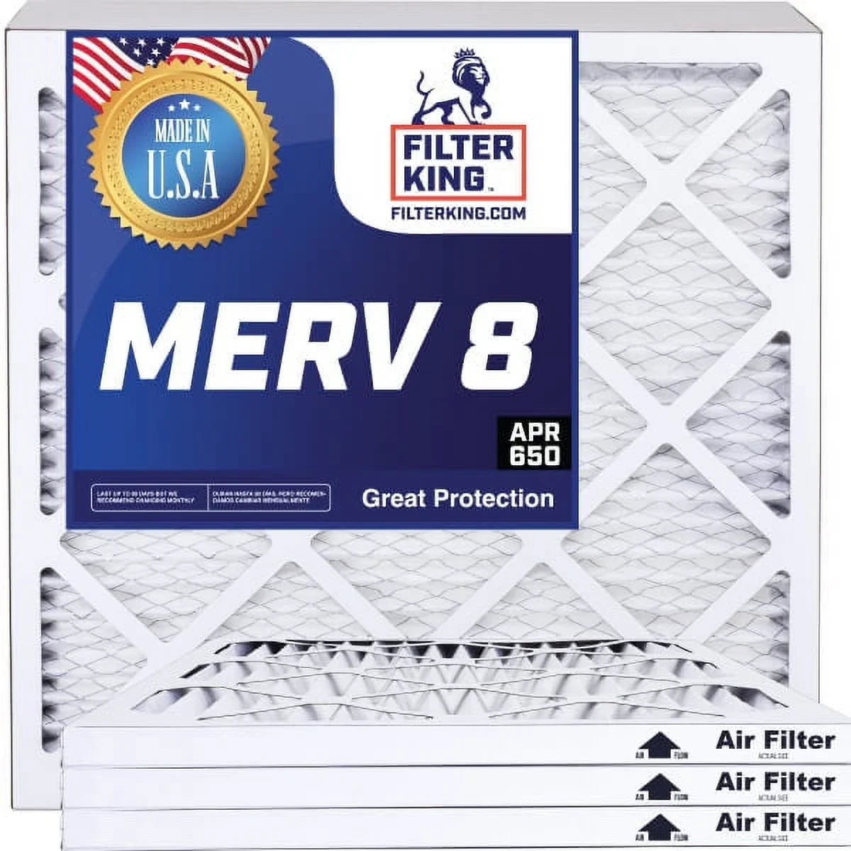 Filter King 24.5x18.5x1a Air Filter | 4-PACK | MERV 8 HVAC Pleated A/C Furnace Filters | MADE IN USA | Actual Size: 24.5 x 18.5 x .75"