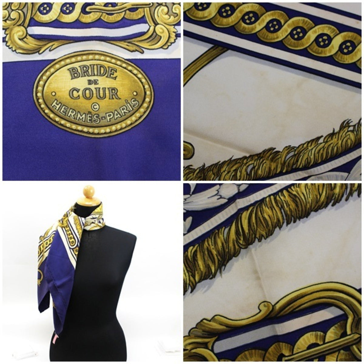 Pre-Owned Hermes Scarf Muffler Carre 90 BRIDE DE COUR Navy HERMES Ladies (Fair)