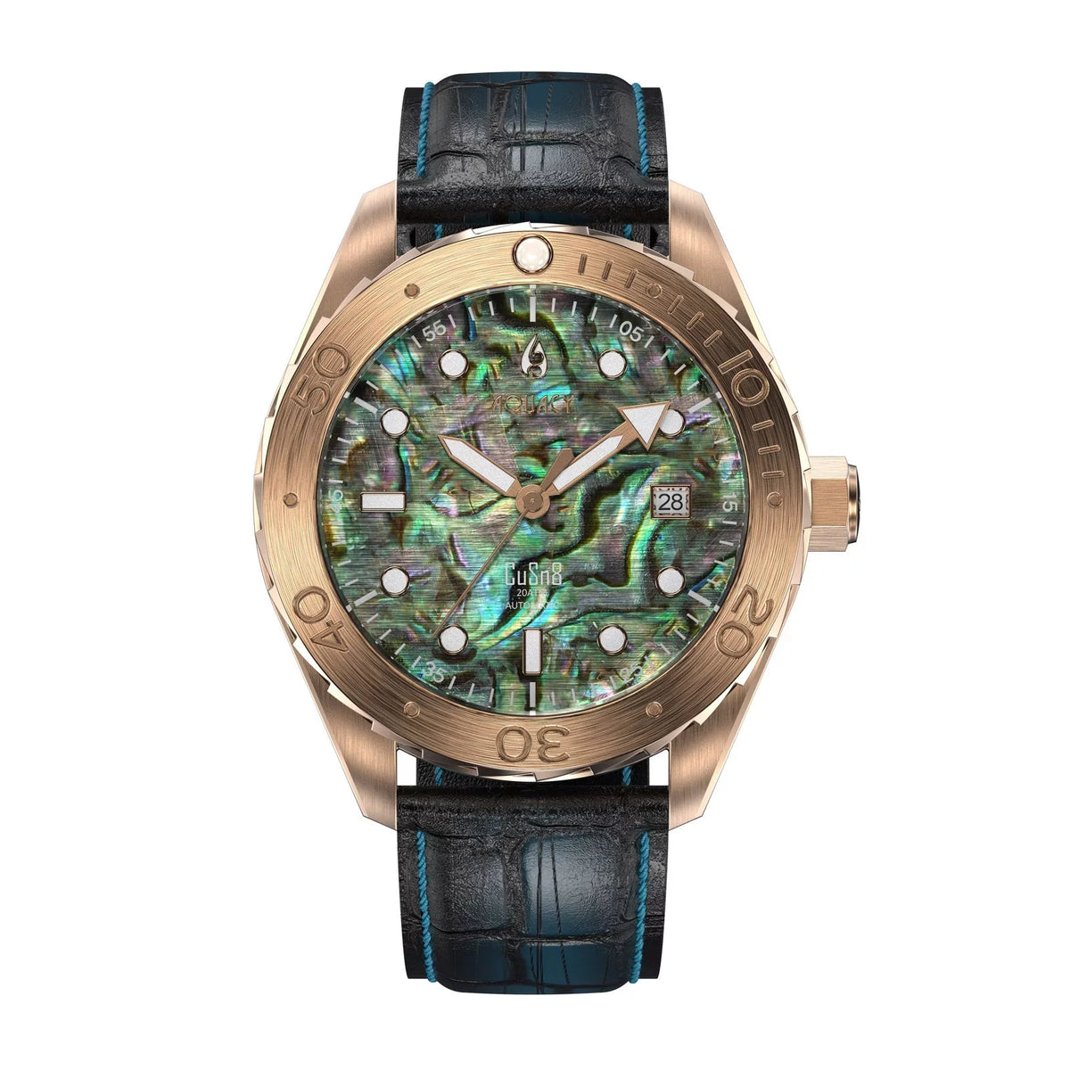 Aquacy Bronze CuSn8 Abalone Automatic Diver Watch BR.AB.8215.L - Screw Down 316L Stainless Case Back - 200M Water Resistance - 40 Hours Approx Power Reserve Dive Swimming Wrist Watches For Men