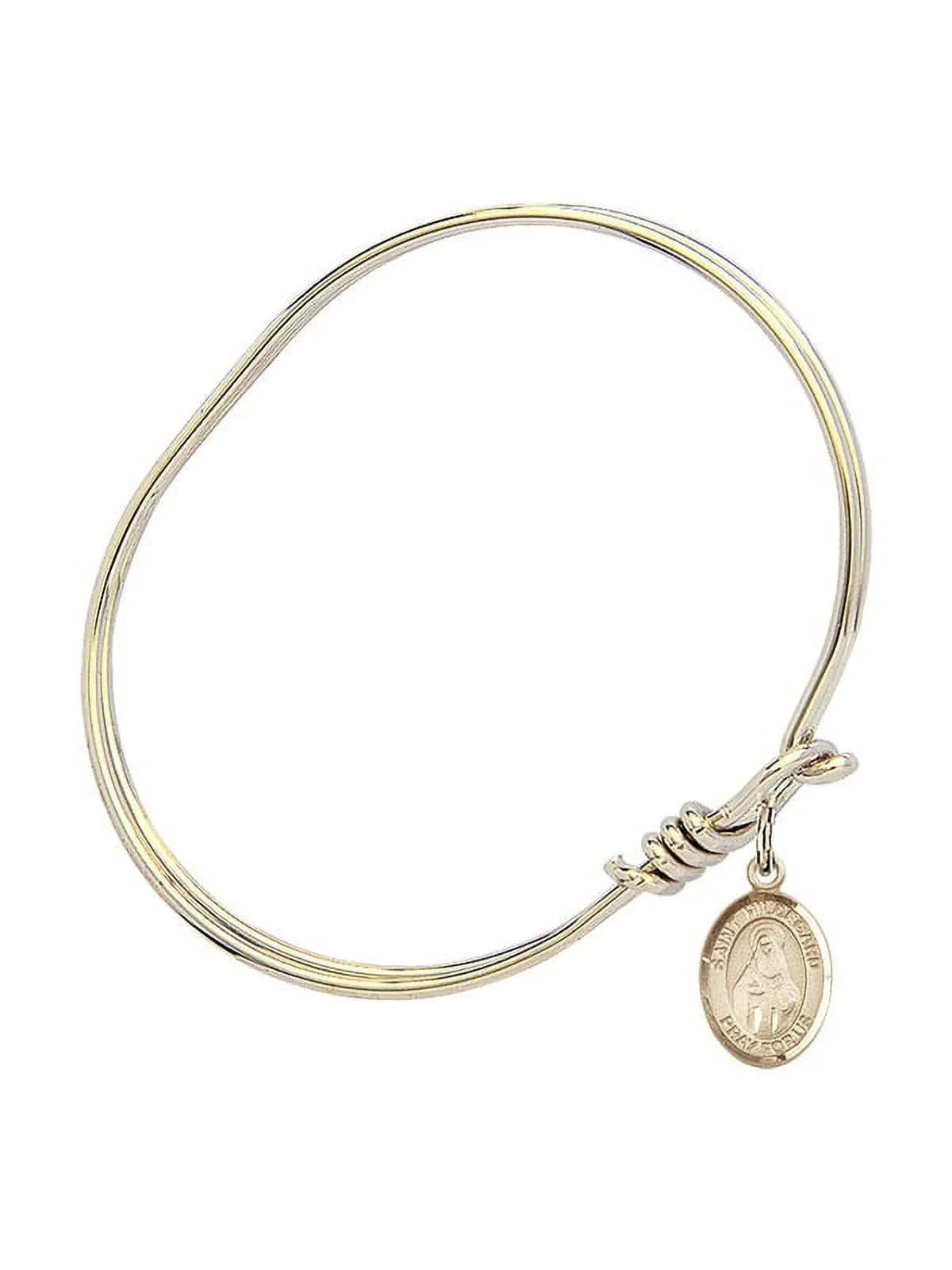 5 3/4 Inch Oval Eye Hook Bangle Bracelet w/ St. Hildegard von Bingen in Gold-Filled