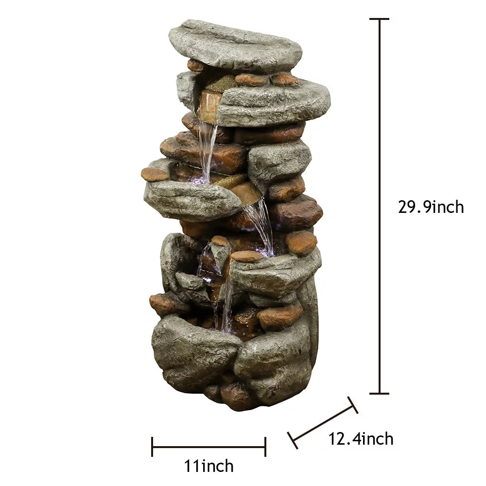 Unit High Outdoor Water Fountain with LED Lights - Cascading Water Feature for Home, Garden, Patio and Deck Decor
