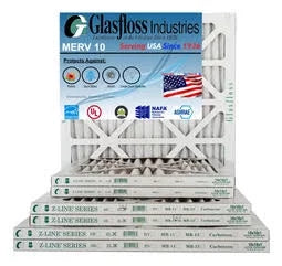 Glasfloss 24x24x1 - MERV 10 -Qty:4 - Furnace Air Filter - Made in USA (Actual Size: 23.5 x 23.5x7/8 Centimeter