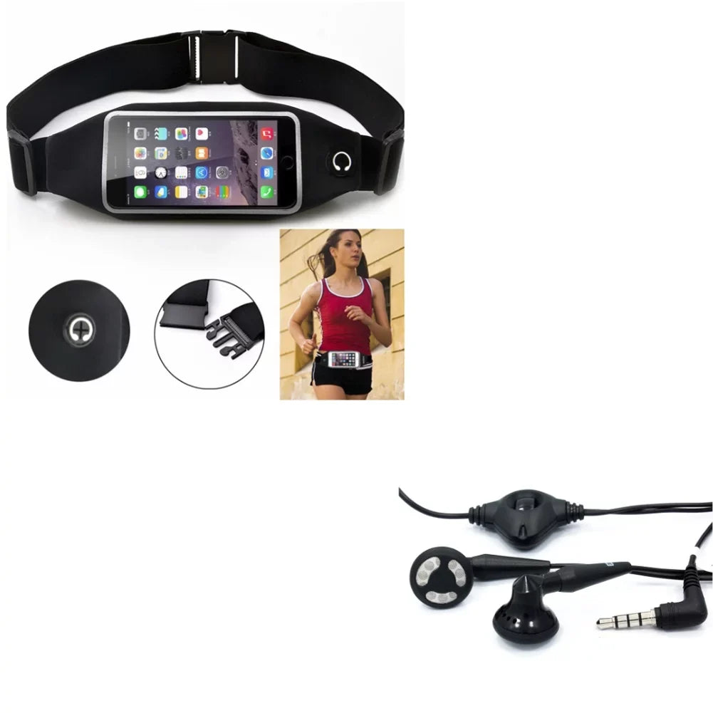 Charcoal Sport Workout Belt Waist Bag Case w Headset OEM 3.5mm Handsfree Earphones A6Z for ASUS ZenFone Max Plus M1, ROG Phone, AR 5z 4 Pro 3 Max 2E 2 - Charcoal Z30, Priv, DTek50, Leap, Motion