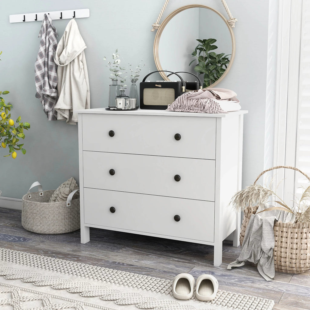 Denhour DH BASIC Transitional Unit Wide 3-Drawer Neutral Youth Dresser by White Marble