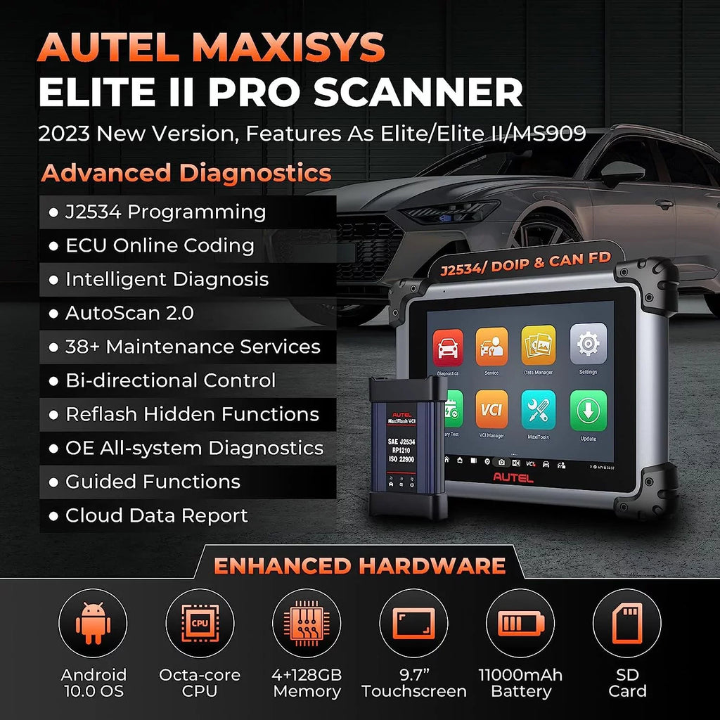 Autel MaxiSys Elite II Pro Car Diagnostic Scan Tool Intelligent Diagnostic 2.0, J2534 ECU Programming & Coding, 38+ Services 2 Years Free New Ver. of MS919/ MS909/ Elite 2