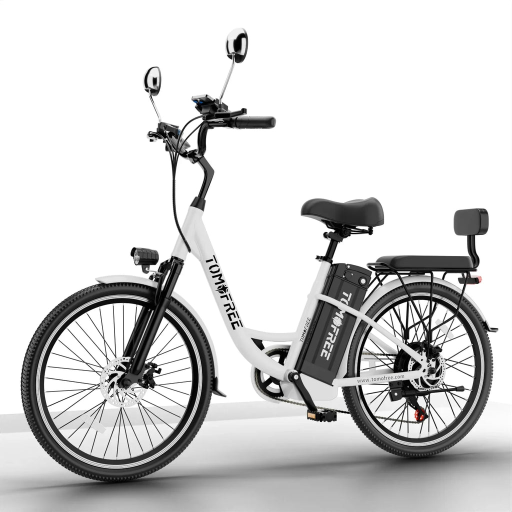 Cityscape Electric Bike for Adults 48V 20Ah 500W Removable Battery, 22MPH Shi-mano 7-Speed, 24" Electric Cruiser Commuter Bike, City E-bike White