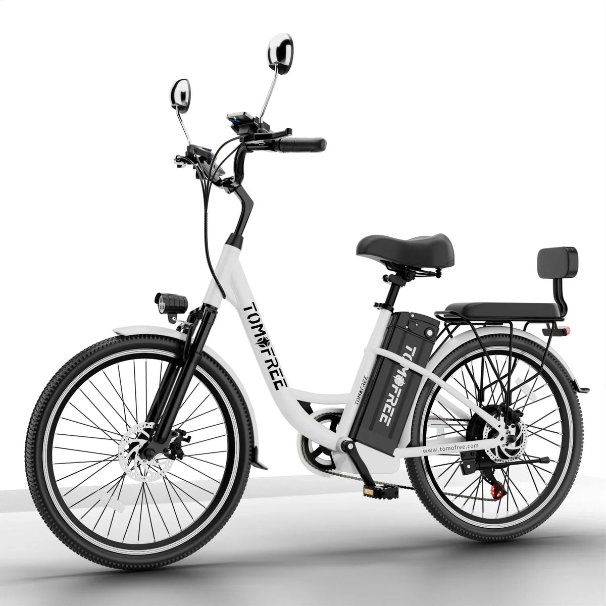 Cityscape Electric Bike for Adults 48V 20Ah 500W Removable Battery, 22MPH Shi-mano 7-Speed, 24" Electric Cruiser Commuter Bike, City E-bike White
