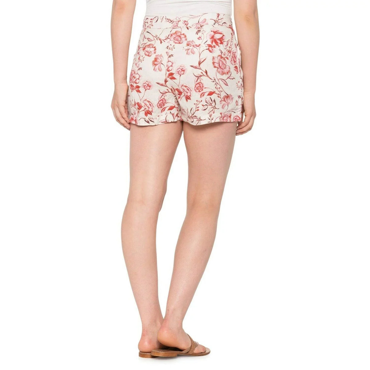 CYNTHIA ROWLEY WOMEN - FLOWERS SZ 10 PINK RED - 3" SHORTS PANTS LINEN