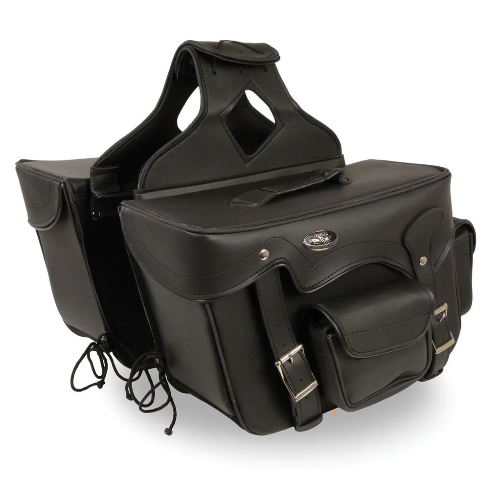 Milwaukee Leather SH66602 Zip-Off Double Pocket Studded Polyvinyl Throw Over Motorcycle Saddlebags