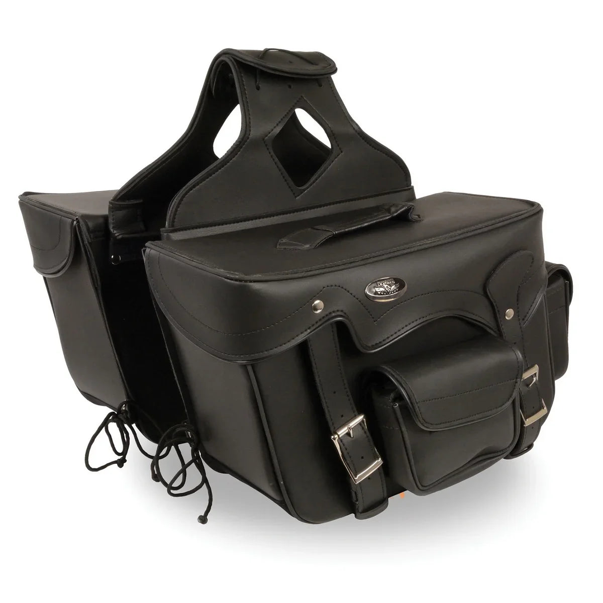 Milwaukee Leather SH66602 Zip-Off Double Pocket Studded Polyvinyl Throw Over Motorcycle Saddlebags