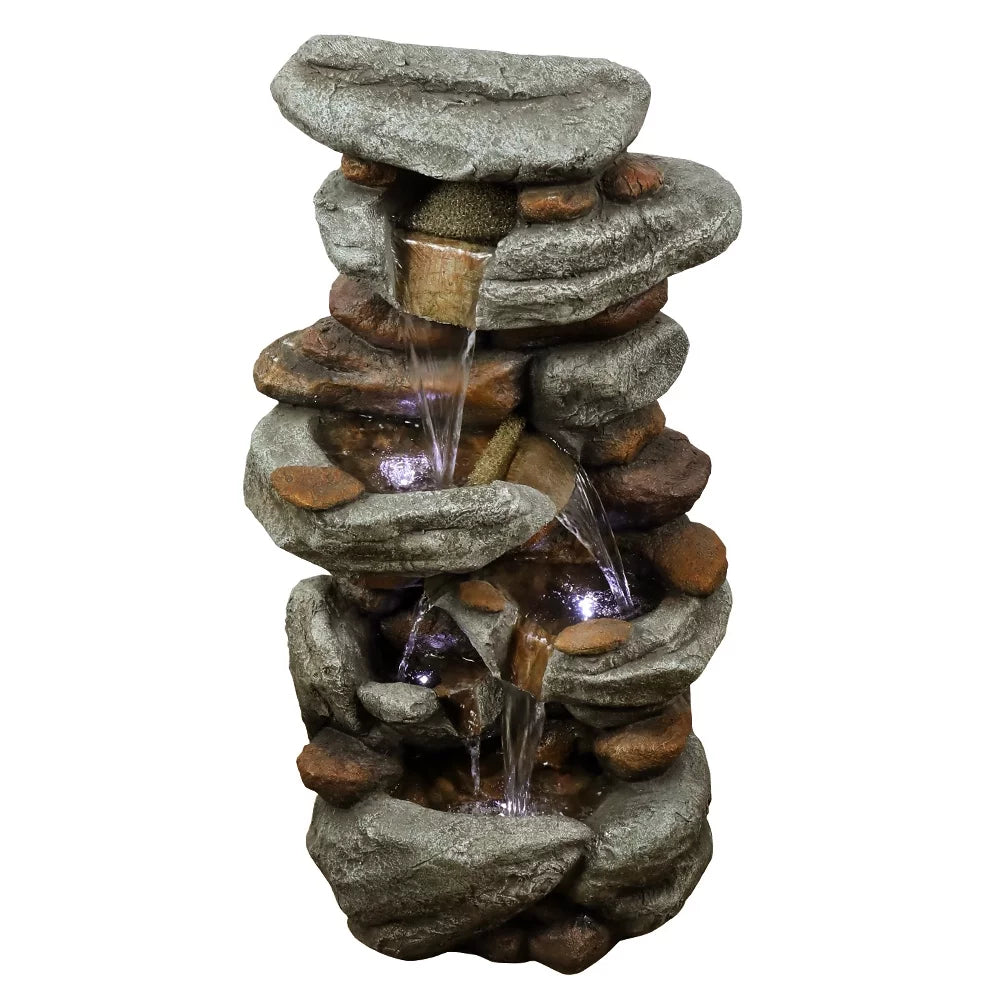 Unit High Outdoor Water Fountain with LED Lights - Cascading Water Feature for Home, Garden, Patio and Deck Decor