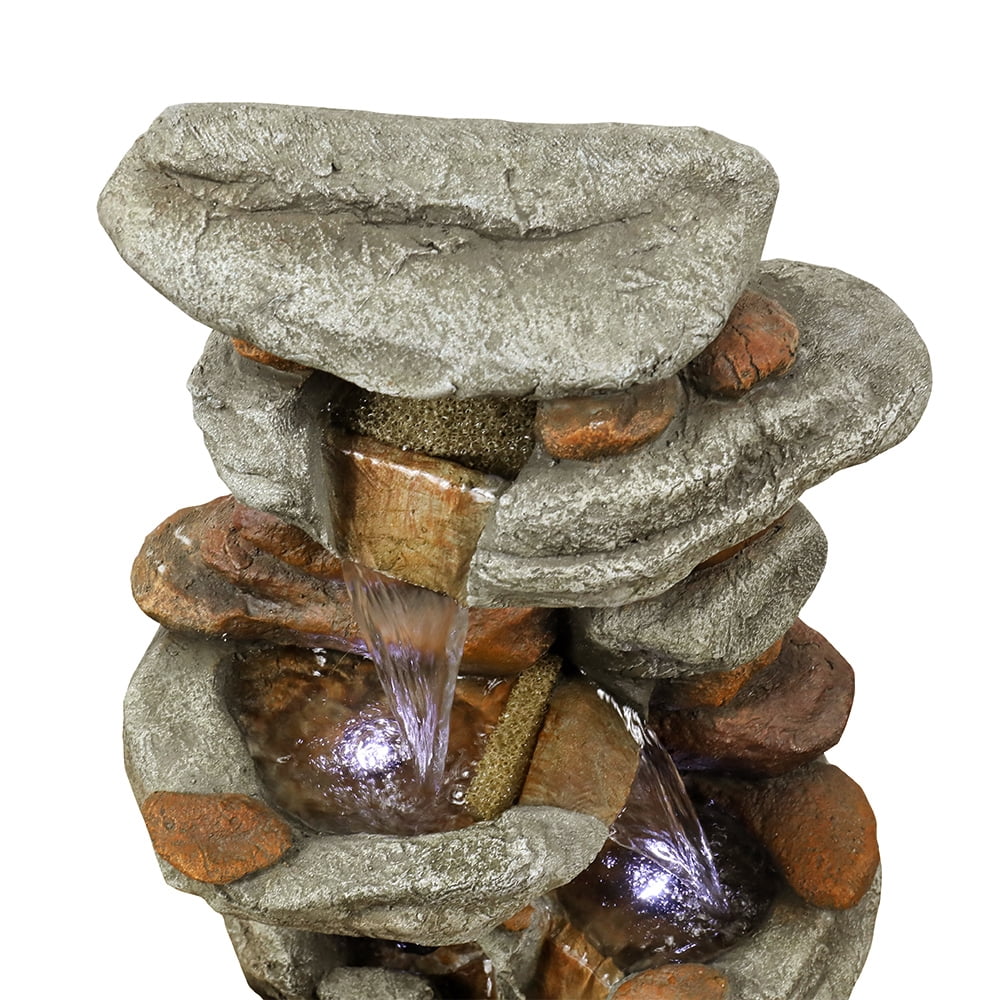 Unit High Outdoor Water Fountain with LED Lights - Cascading Water Feature for Home, Garden, Patio and Deck Decor