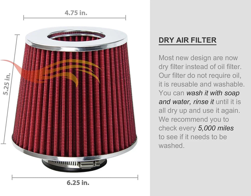 Rtunes Racing Cold Air Intake Kit + Filter Combo RED Compatible For 96-05 Chevy S10 / Blazer 4.3L / 96-05 GMC Sonoma/Jimmy 4.3L / 97-00 Isuzu Hombre / 96-01 Oldsmobile Bravada 4.3L
