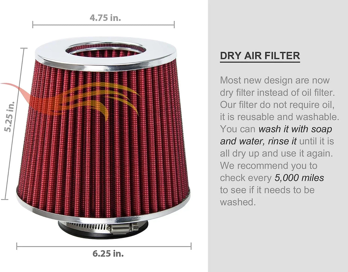 Rtunes Racing Cold Air Intake Kit + Filter Combo RED Compatible For 96-05 Chevy S10 / Blazer 4.3L / 96-05 GMC Sonoma/Jimmy 4.3L / 97-00 Isuzu Hombre / 96-01 Oldsmobile Bravada 4.3L