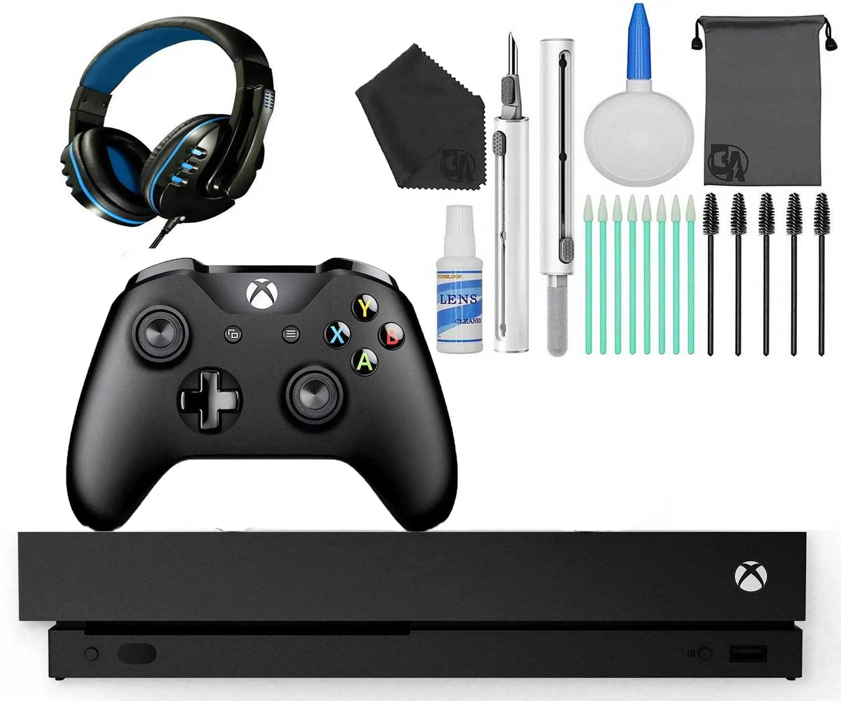 Microsoft Xbox One X 1TB Gaming Console Midnight with Headset Cleaning Kit