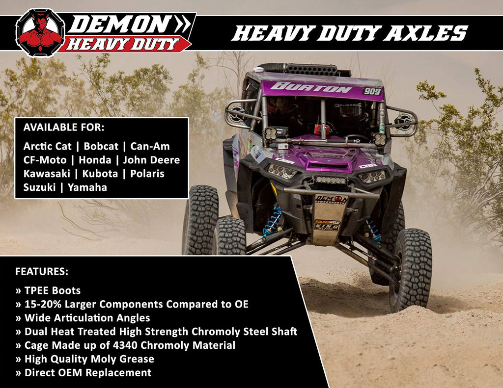 Demon Powersports Rear Left/Right Heavy Duty Axle for (2015-17) Can Am Maverick 1000/Max 1000, Made of 4340 Chromoly Steel, Dual Heat Treated High Strength, Gives Wider Angles & In Molybdenum Grease