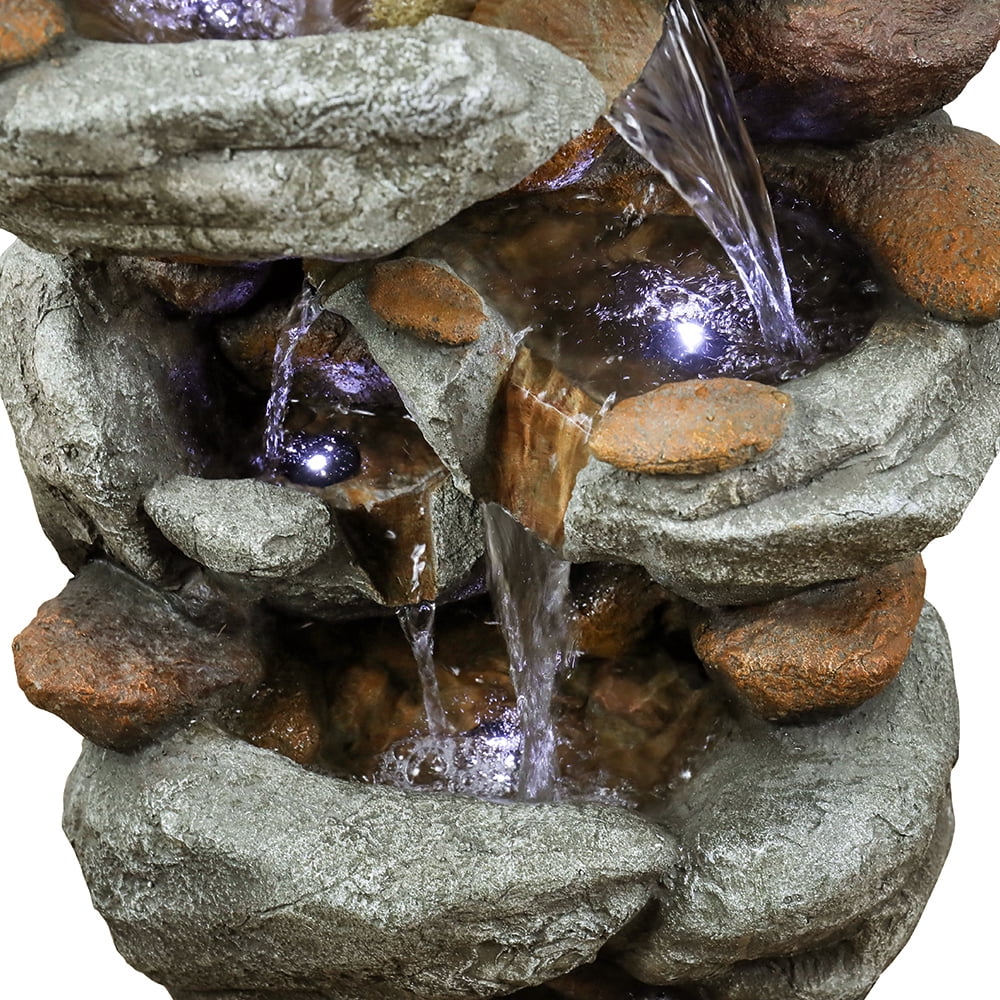 Unit High Outdoor Water Fountain with LED Lights - Cascading Water Feature for Home, Garden, Patio and Deck Decor
