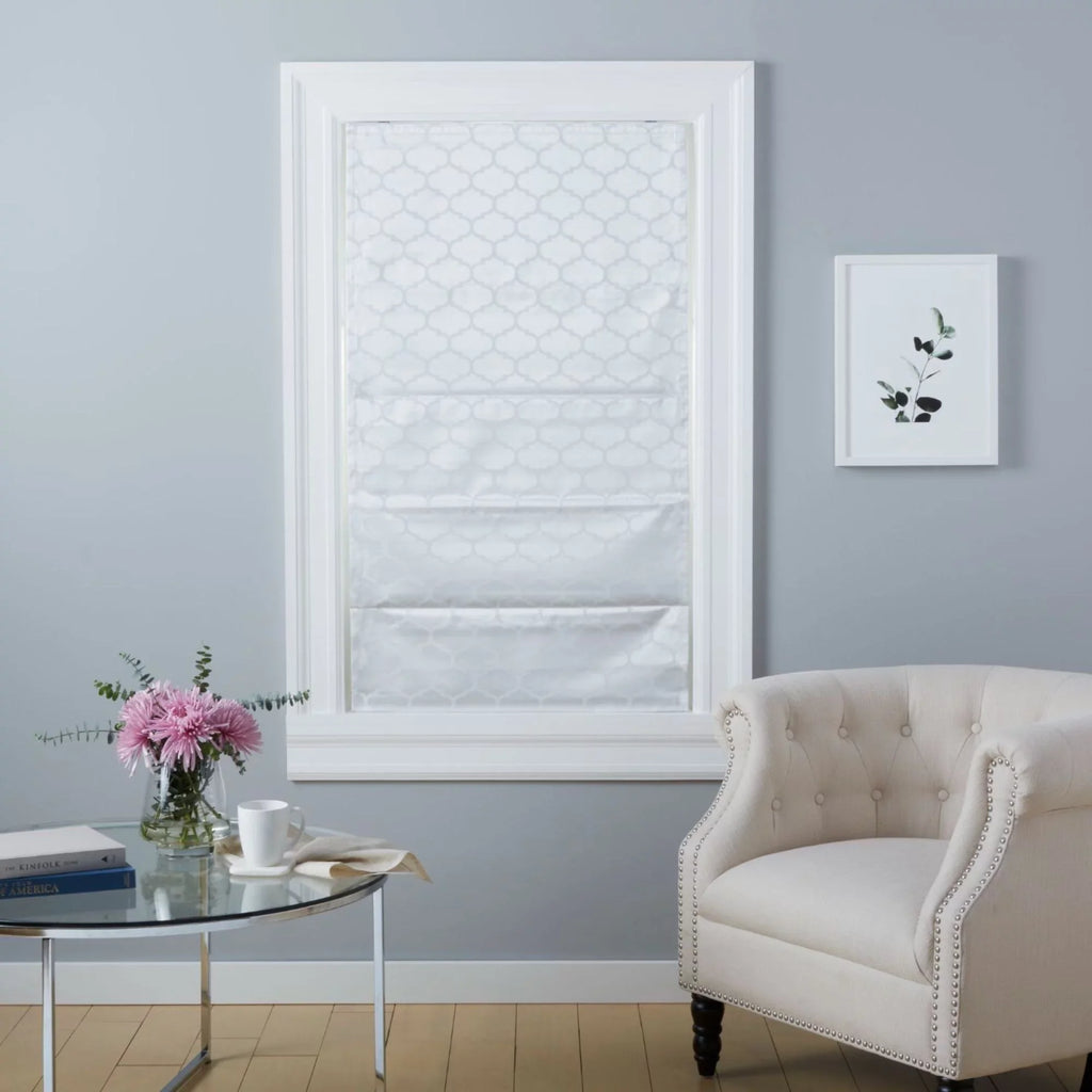 Exclusive Home Montague Trellis Total Charcoal Roman Shade, 31"x64", White