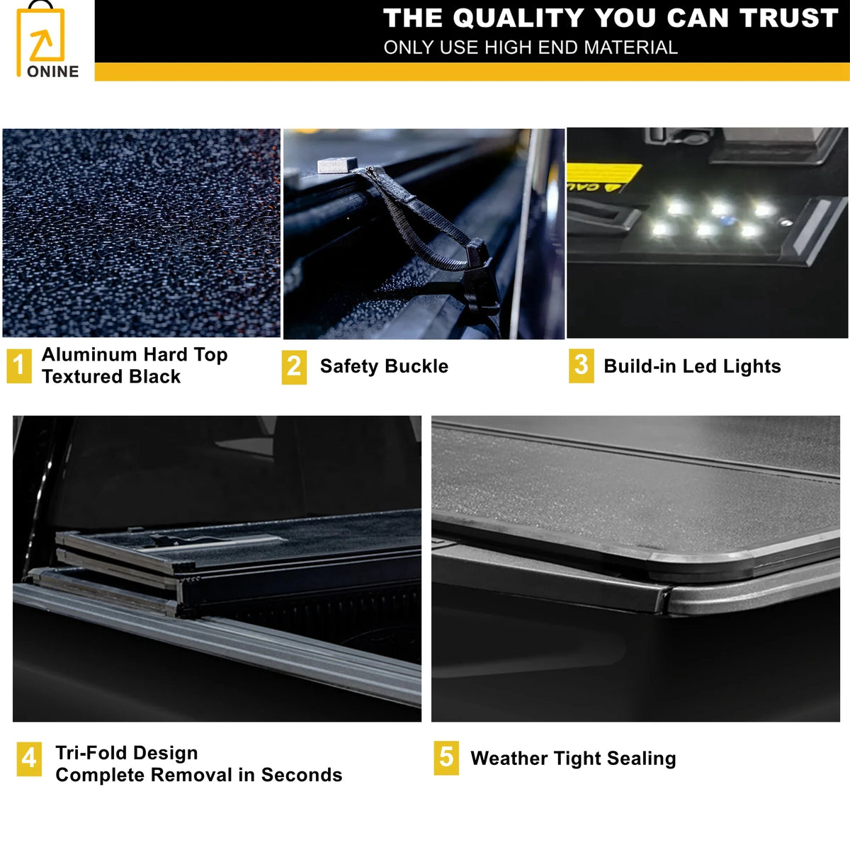 ONINE AWH Hard Tri-Fold Truck Bed Tonneau Cover Custom Fit 2019-2024 Dodge Ram 1500 New Body 5.7ft Bed(67"), Does not fit Classic, Does Not Fit with Multi-Function (Split) Tailgate or RamBox