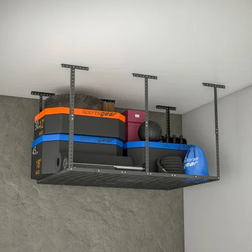 4x6ft Overhead Garage Storage Rack,Adjustable Garage Storage Organization Systerm,Heavy Duty Metal Garage Ceiling Storage Racks,560lbs Weight Midnight