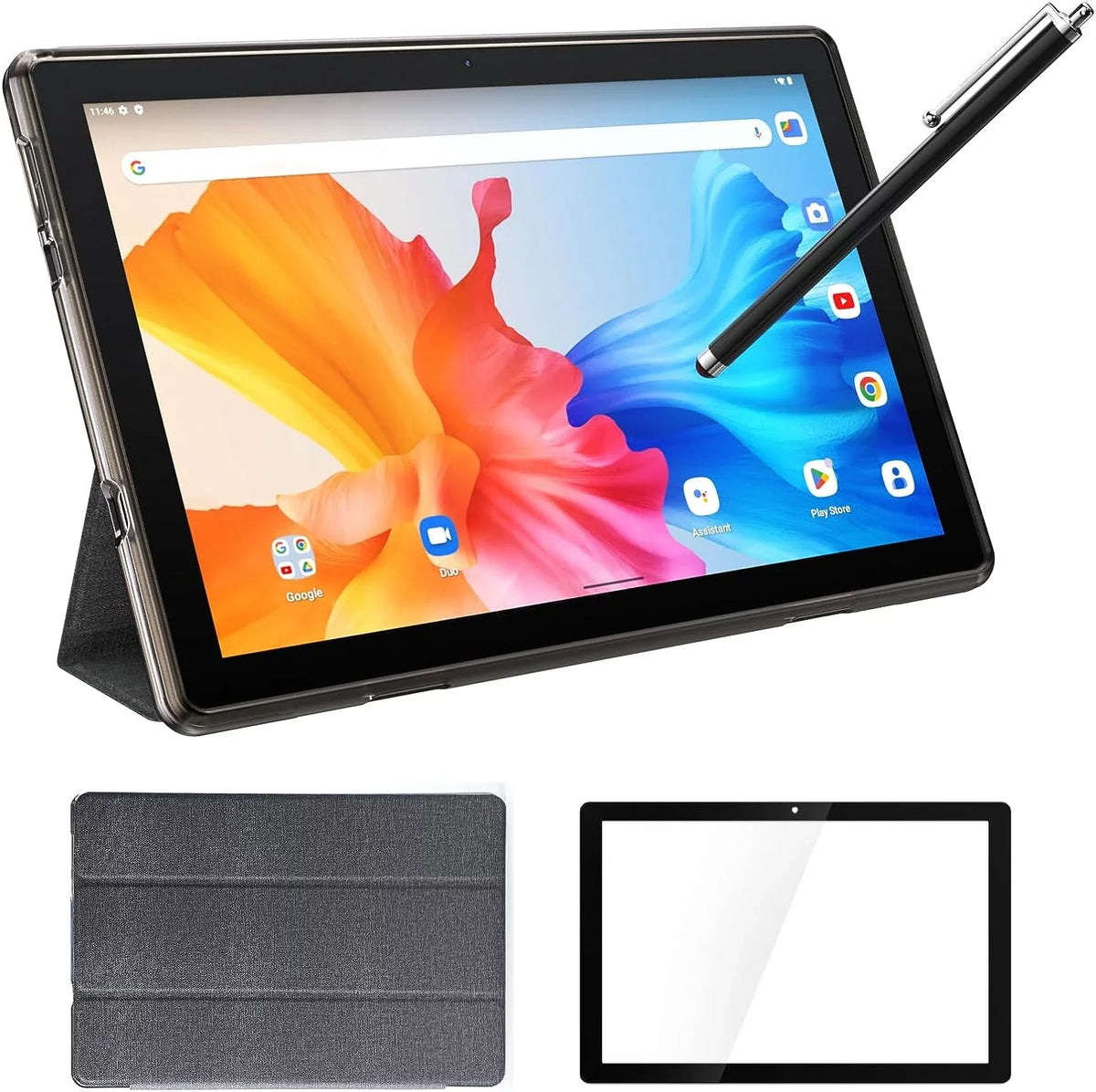 10 Inch Android 11 Tablet PC, 6GB RAM 128GB ROM/1TB Expandable Computer Tablets, BT 5G Wi-Fi 6 Quad Core Tableta, IPS HD Touch Screen, 8MP Camera, Google GMS Certified Tablets with Leather Midnight