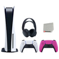 Sony Playstation 5 Disc Version Console with Extra Pink Controller and Charcoal PULSE 3D Headset Bundle with Cleaning Cloth