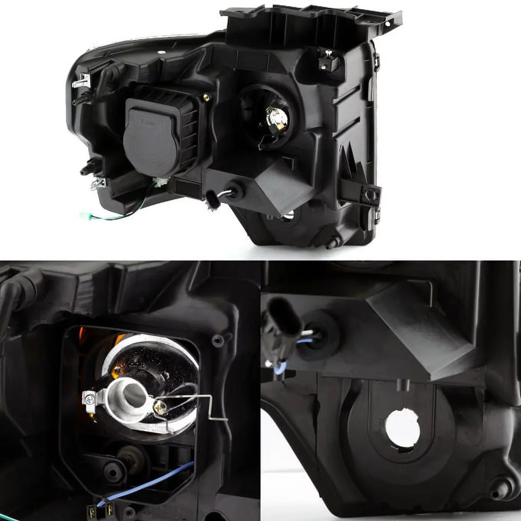 AKKON - For [Dual LED Halo Ring] 09-14 F150 F-150 Pickup Truck Onyx Smoked Projector Headlights + LED Tail light Set