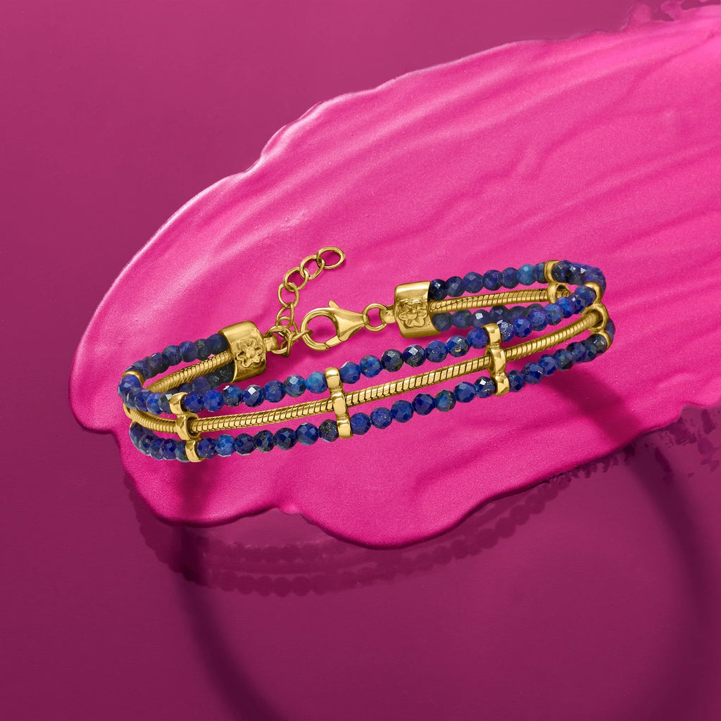 Ross-Simons Lapis Bead and Snake-Chain Bracelet in 18kt Gold Over Sterling, Women's, Adult