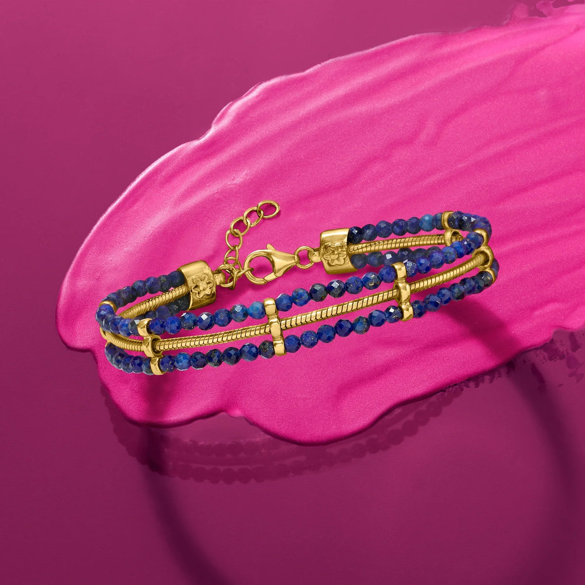 Ross-Simons Lapis Bead and Snake-Chain Bracelet in 18kt Gold Over Sterling, Women's, Adult
