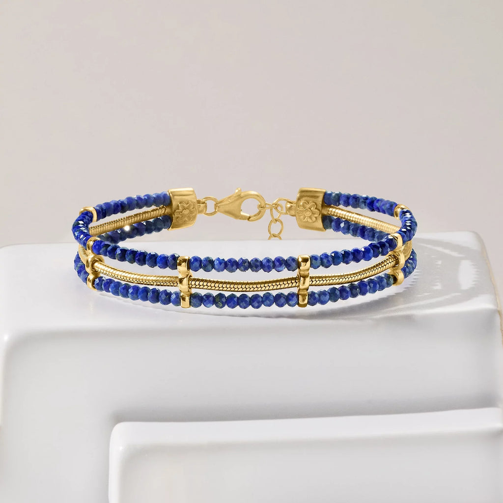 Ross-Simons Lapis Bead and Snake-Chain Bracelet in 18kt Gold Over Sterling, Women's, Adult
