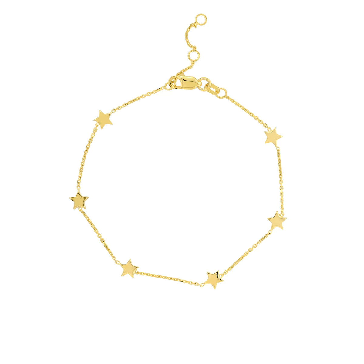 14K Yellow Gold 7.25" Adj. 6 Star Stationed Bracelet - Women