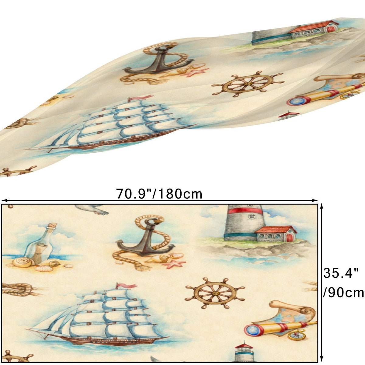FREEAMG Nautical Watercolor Silk Long Scarf for Women Large Oblong Sunscreen Shawls Wraps Neck Headscarf Hair Wraps Gift Packed