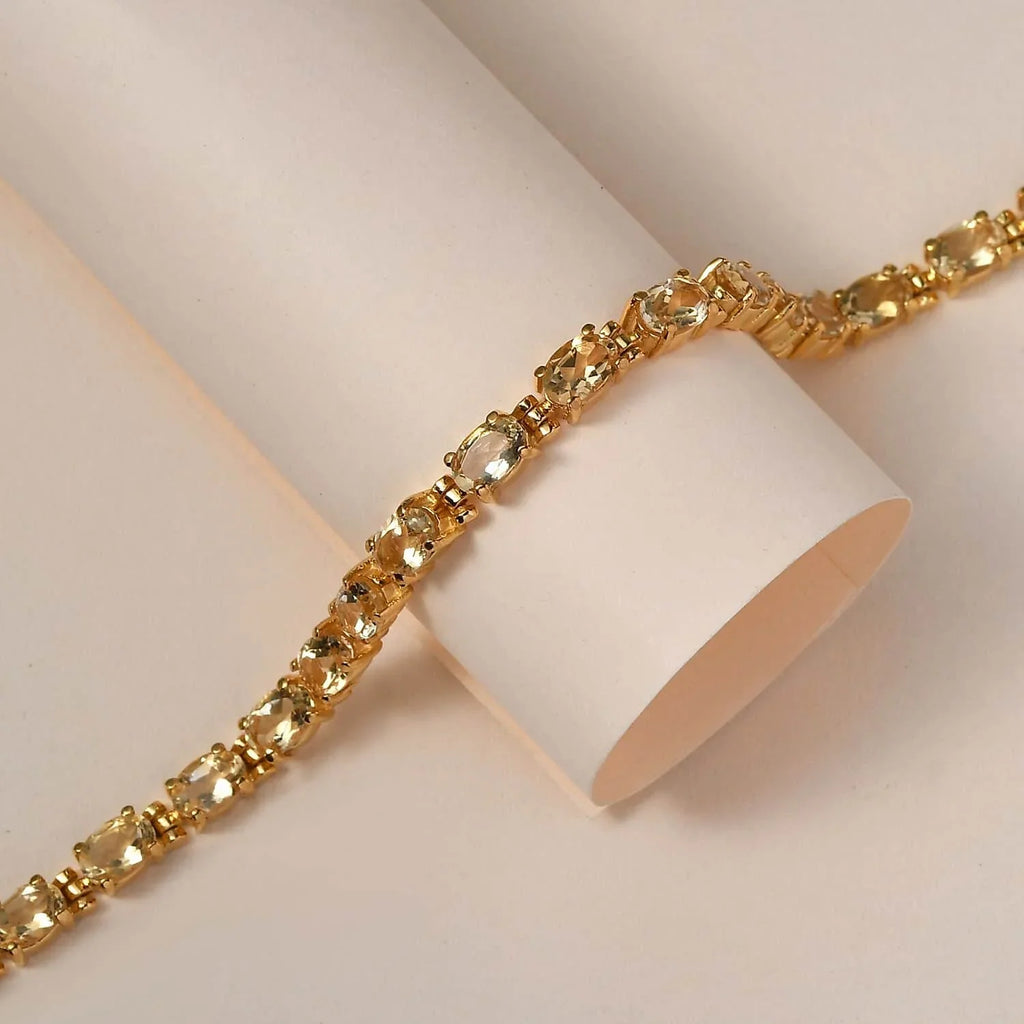 Shop LC Citrine Oval Stainless Steel Yellow Gold Ion Plated Bracelet for Women Jewelry Size 7.25" Ct 7.38 Birthday Gifts