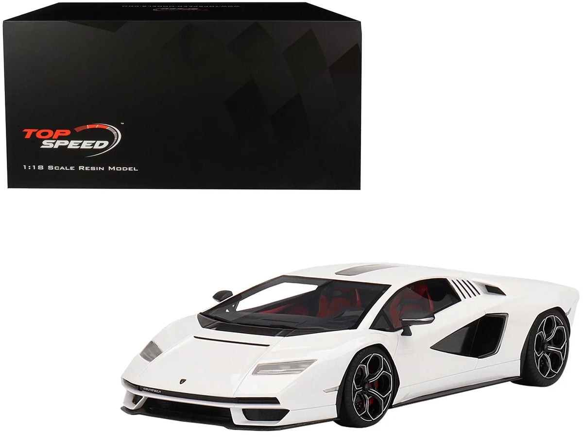Diecast Lamborghini Countach LPI 800-4 Bianco Siderale White with Midnight Accents 1/18 Model Car by Top Speed